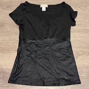 Blumarine Black Short Sleeve Top with Lace Detail